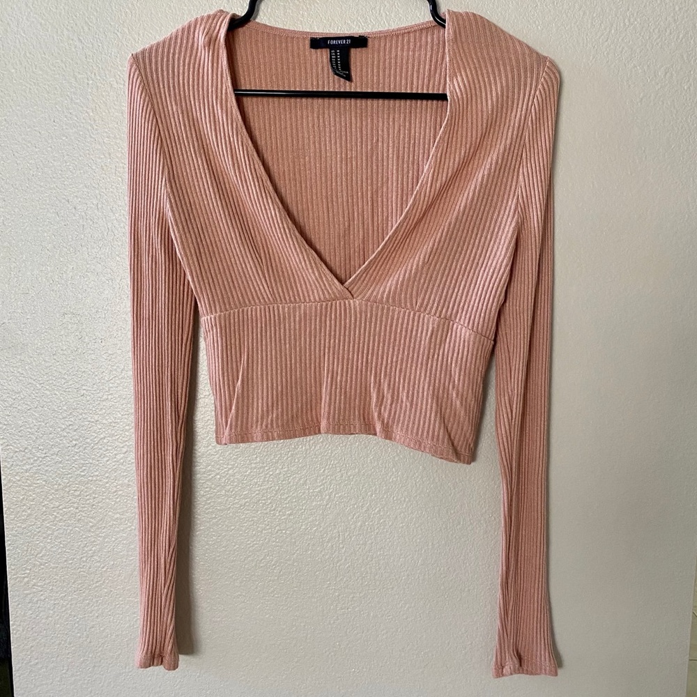 Forever 21 Taupe Long Sleeve Crop Top
